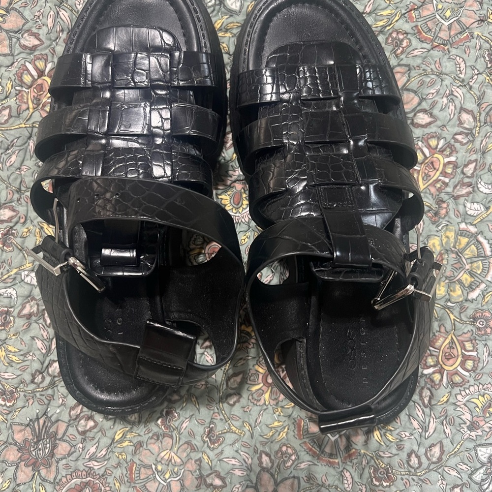 ASOS Black Croc-Effect Chunky Fisherman Sandals with Buckle - Picture 7 of 7
